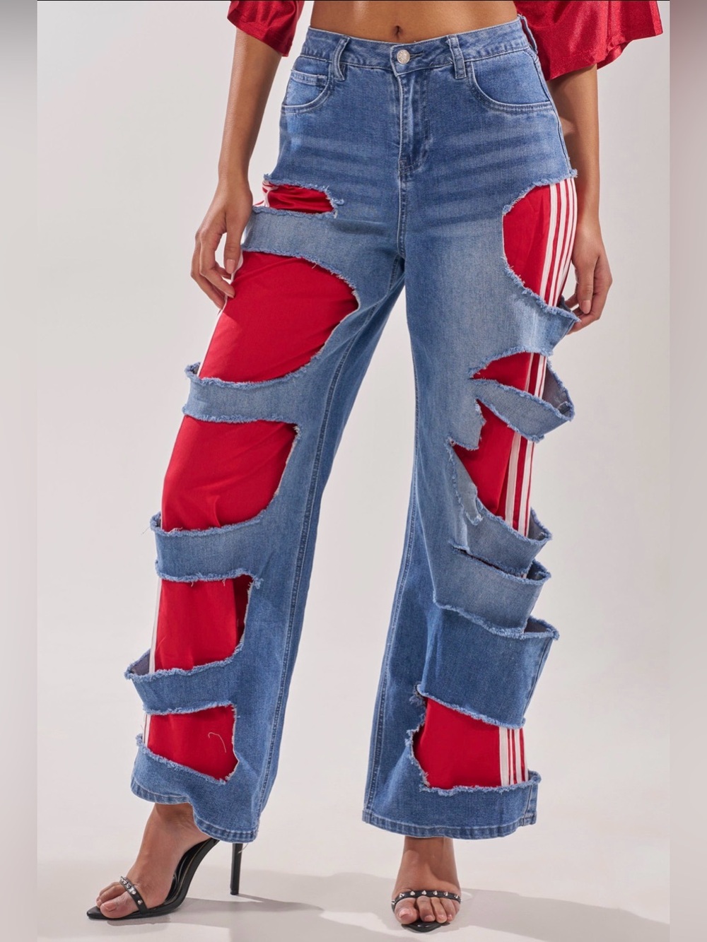 NEW! AKIRA ‘Lexie’ Cut Out Denim Distressed Track Pants Jeans